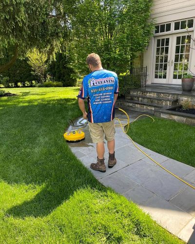 Preferred Choice Cleaning exterior cleaning & pressure washing walkway in front of home